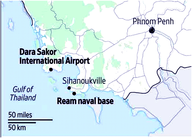 Vị trí của căn cứ hải quân Ream (Ream naval base) của Campuchia - Ảnh của WSJ